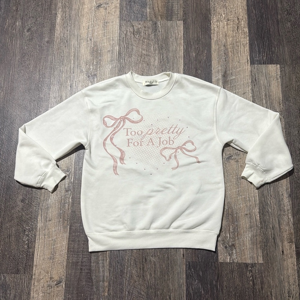 Wound Up Too Pretty for a Job Pink Bows Embellished Sweatshirt Women’s Small